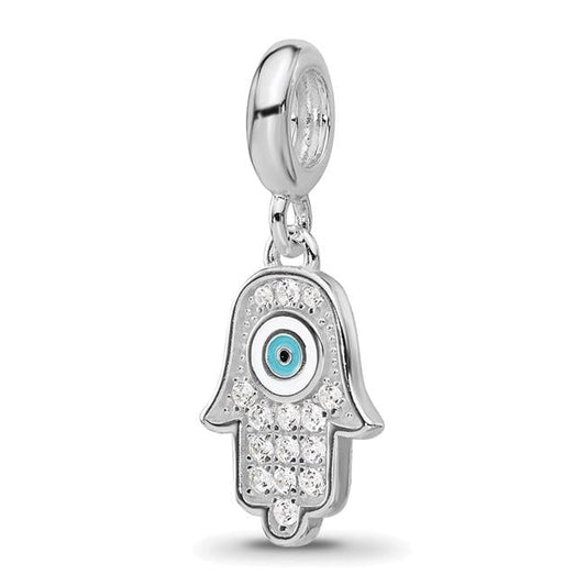 Sterling Silver Reflections Rh-plated Enamel & CZ Hamsa Dangle Bead