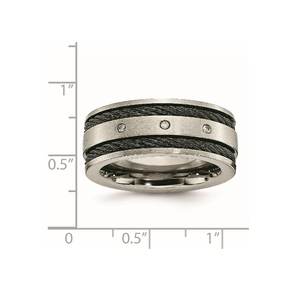 Titanium Brushed Black IP-plated Cable 1/20ct Diamond 10mm Band Size - 10.5