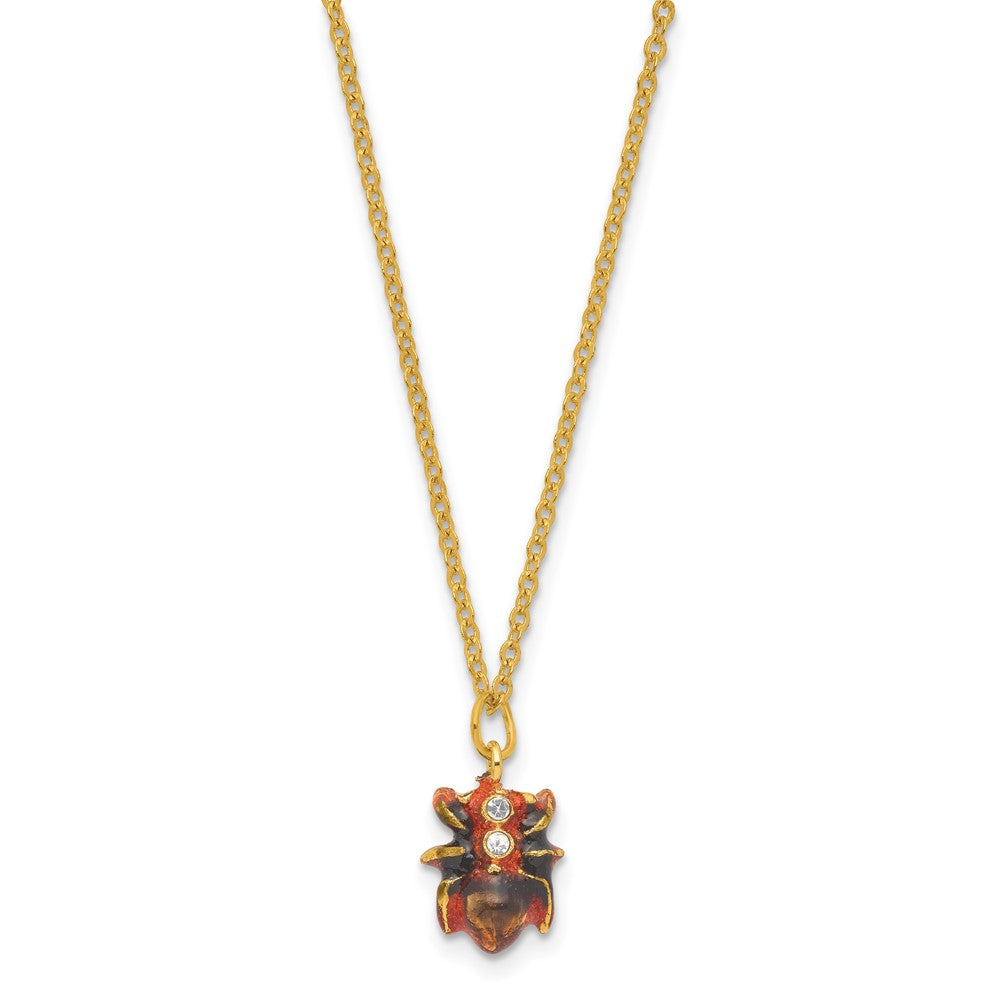 Luxury Giftware by Jere Bejeweled Enameles EMBER Red Ant Trinket Box with Matching 18 Inch Necklace