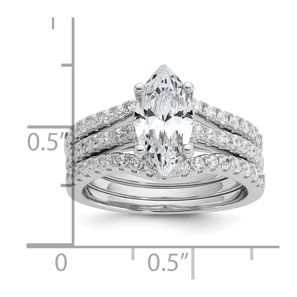 Cheryl M Sterling Silver Rhodium-plated Polished Marquise CZ with Two Bands Ring Set