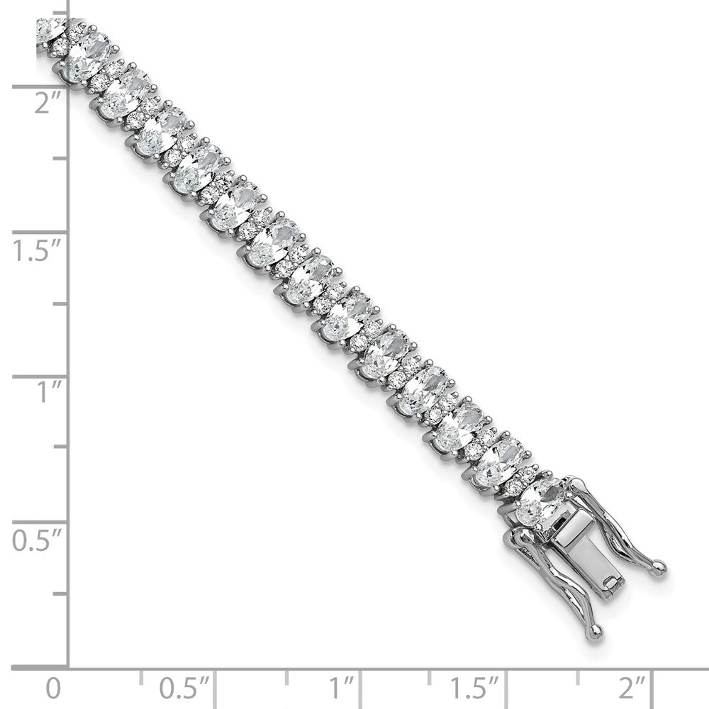 Cheryl M Sterling Silver Rhodium-plated Fancy Oval CZ Bracelet 7.25 inches