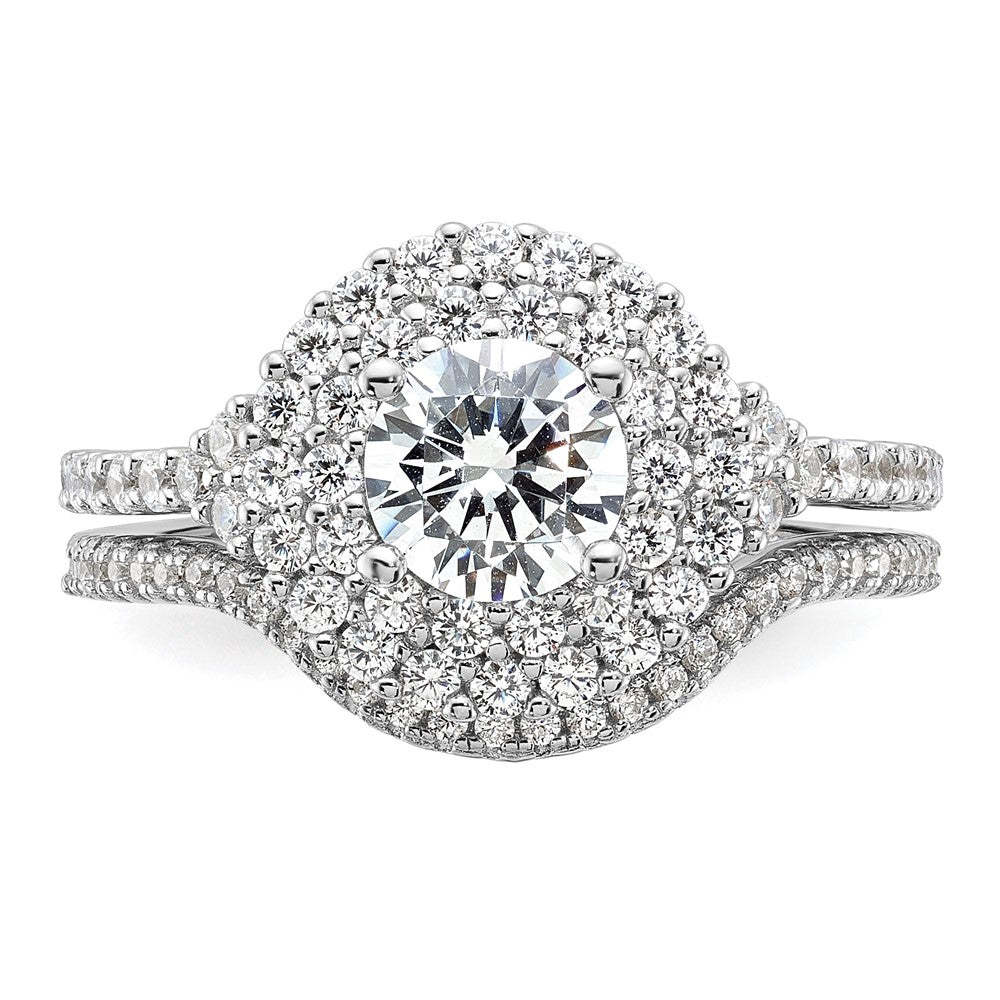 Brilliant Embers Sterling Silver Rhodium-plated 86 Stone Micro Pav‚ CZ 2-piece Wedding Set