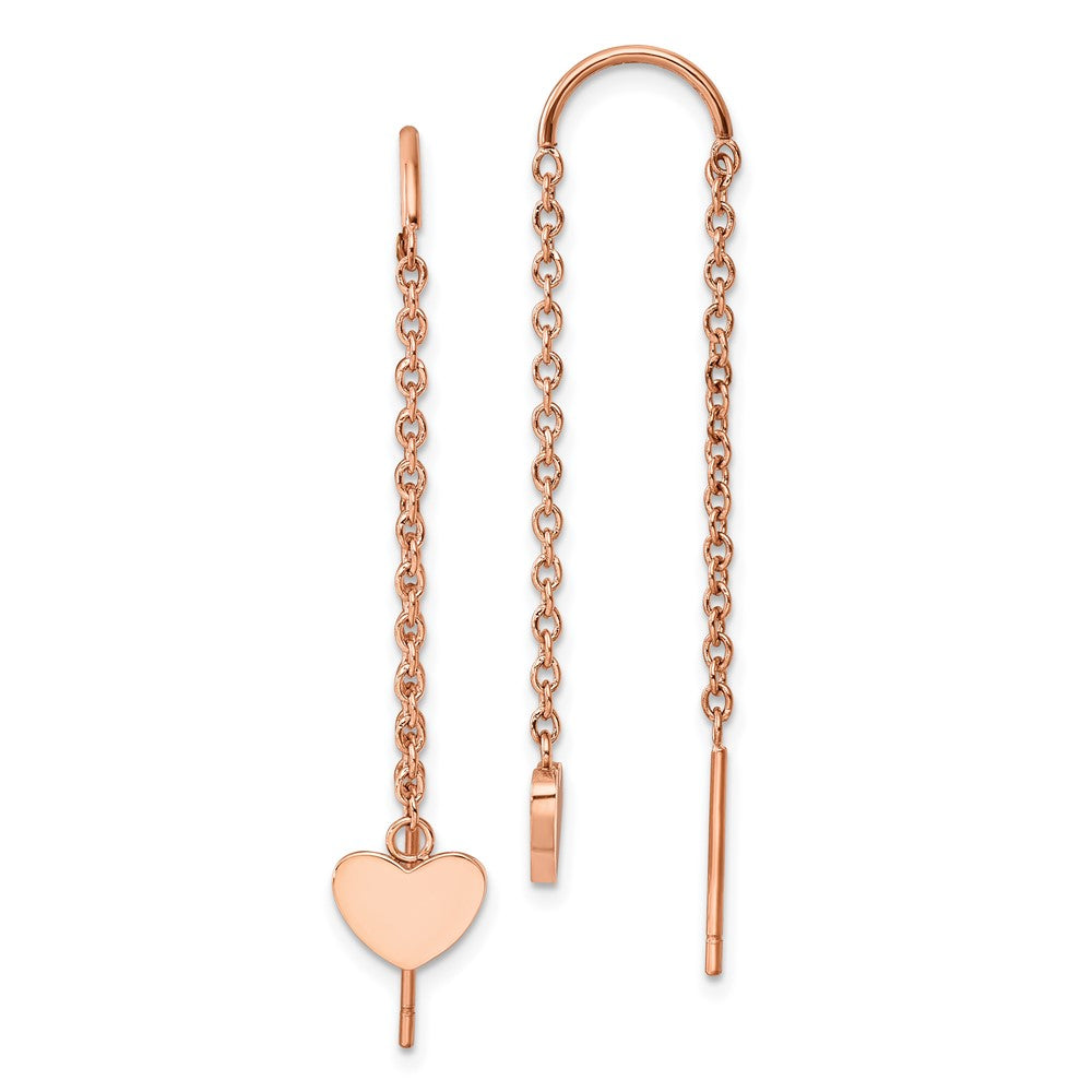Stainless Steel Polished Rose IP-plated Threader Heart Dangle Earrings