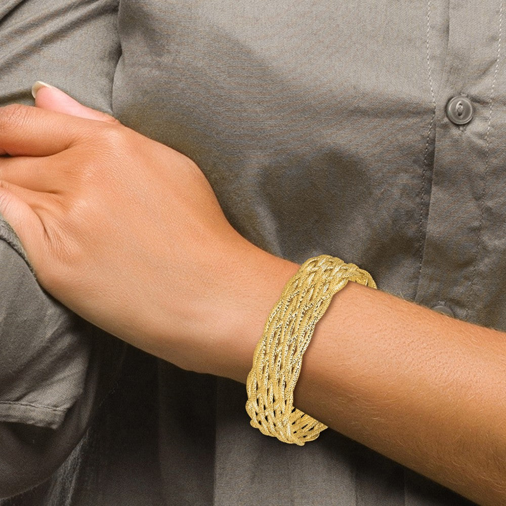 14K Polished Braided Mesh Bracelet 7  inches