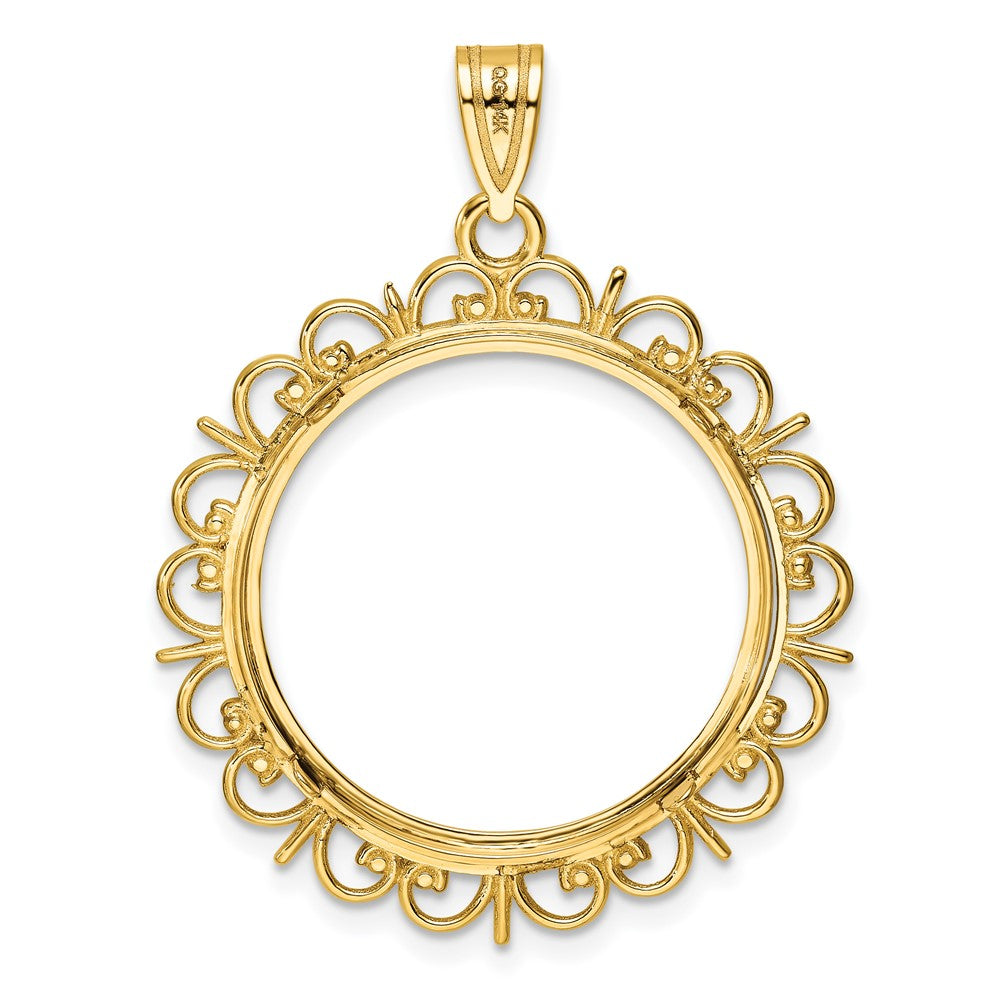 Wideband Distinguished Coin Jewelry 14k Polished and Diamond-cut Fancy 22.0mm Prong Coin Bezel Pendant