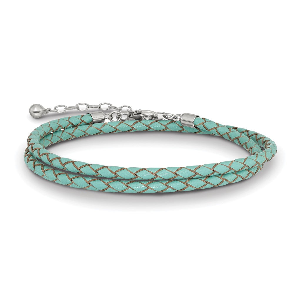 Sterling Silver Reflections Teal Leather Rhodium-plated 14 inch with a 2 inch extention Choker/Wrap Bracelet 14 inches