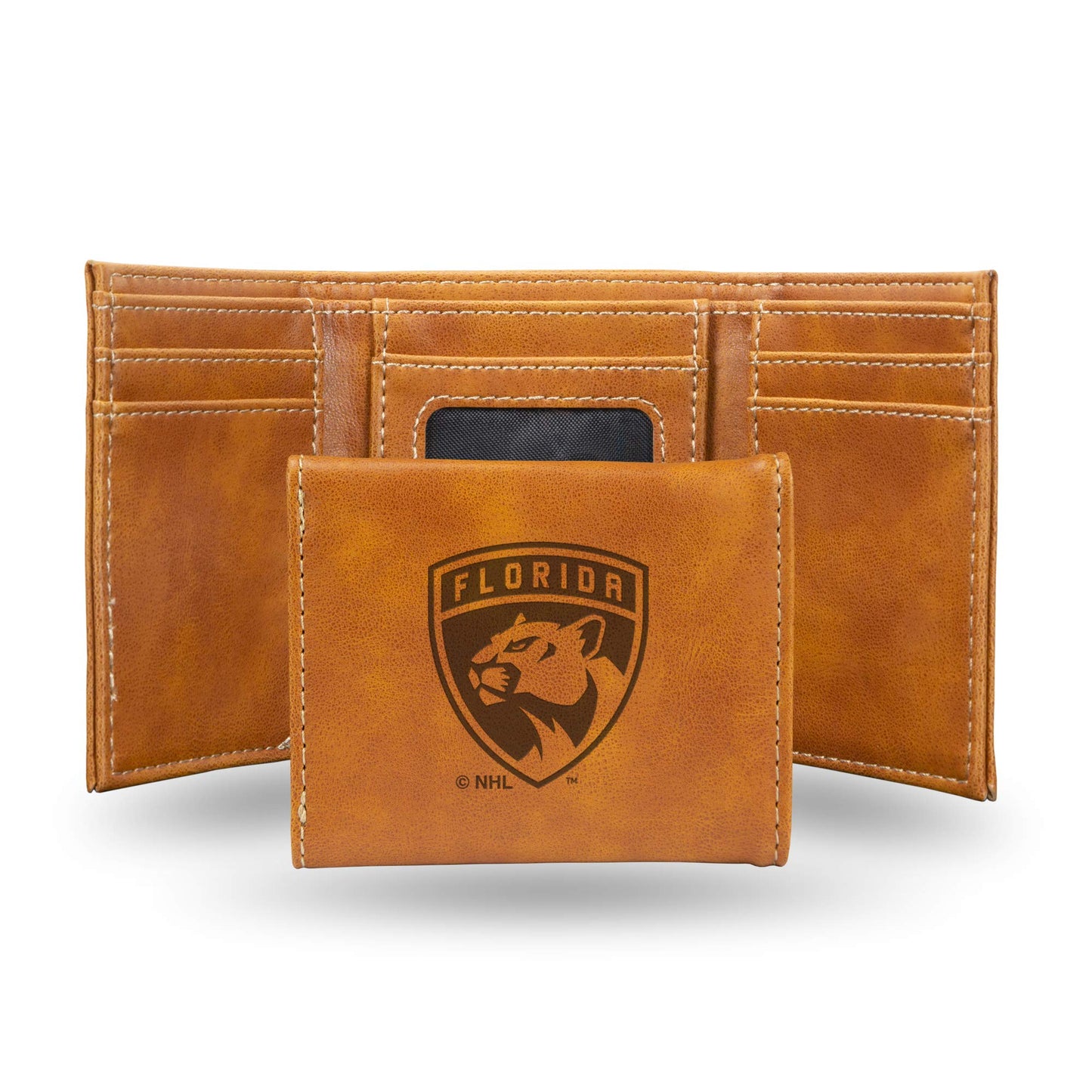Hockey Rico Industries Florida  Brown Laser Engraved Trifold Laser Engraved Tri-Fold Wallet - Men's Accessory