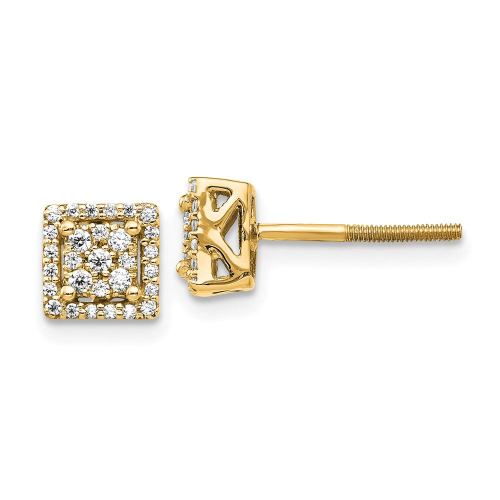 14k Diamond Square Screw Back Post Earrings