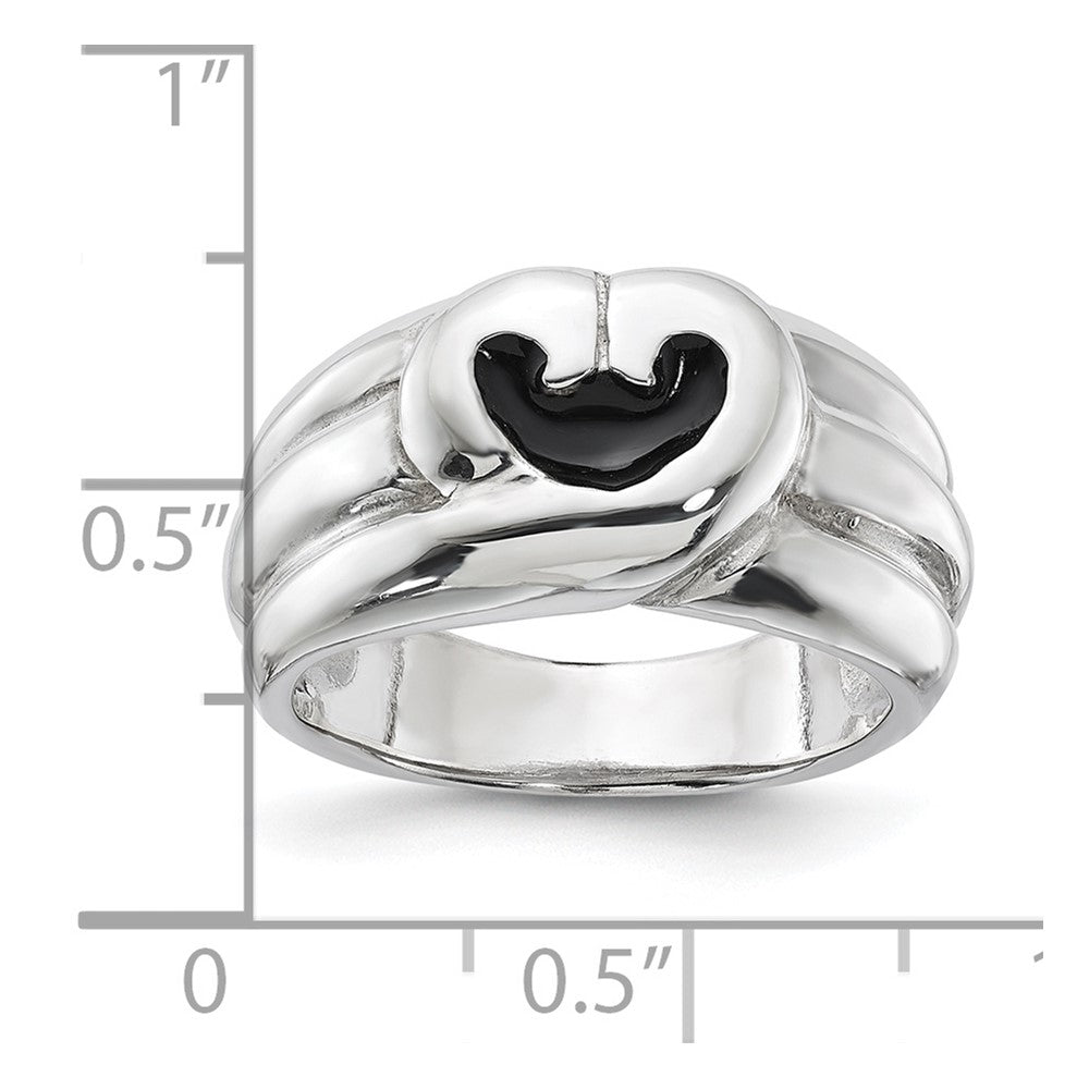 Sterling Silver Fancy Curved Heart Enameled Ring