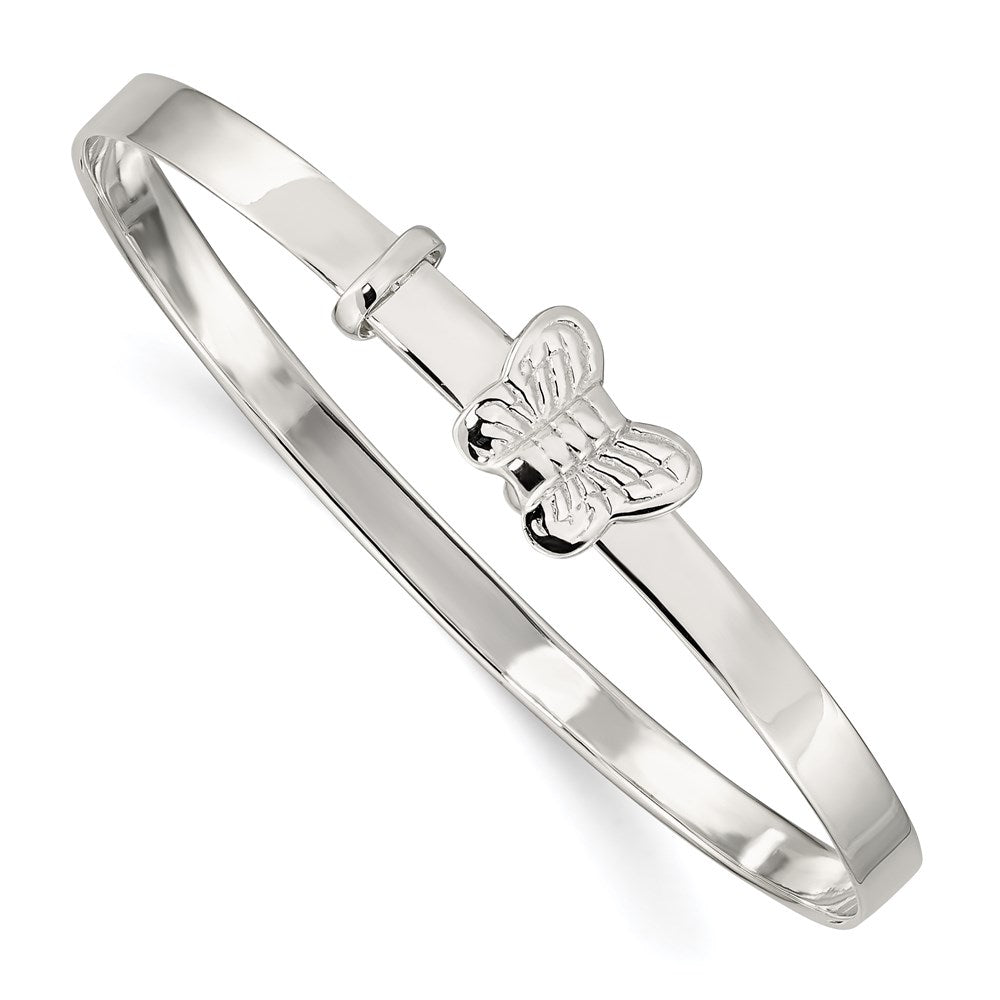 Sterling Silver Polished/Antiqued Butterfly 4mm Adjustable Children's Bangl 6 inches