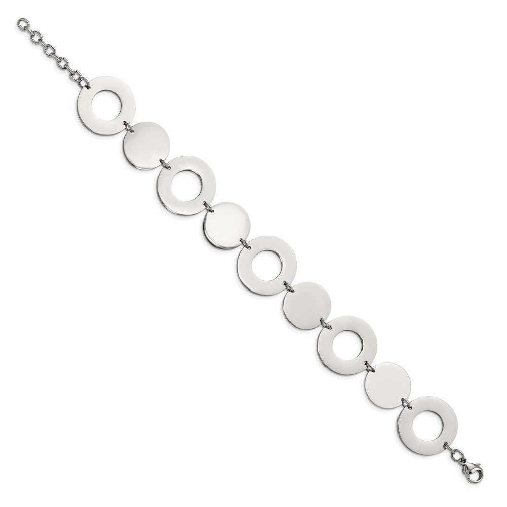 Stainless Steel Polished Circles 7.5in Bracelet 7.25 inches