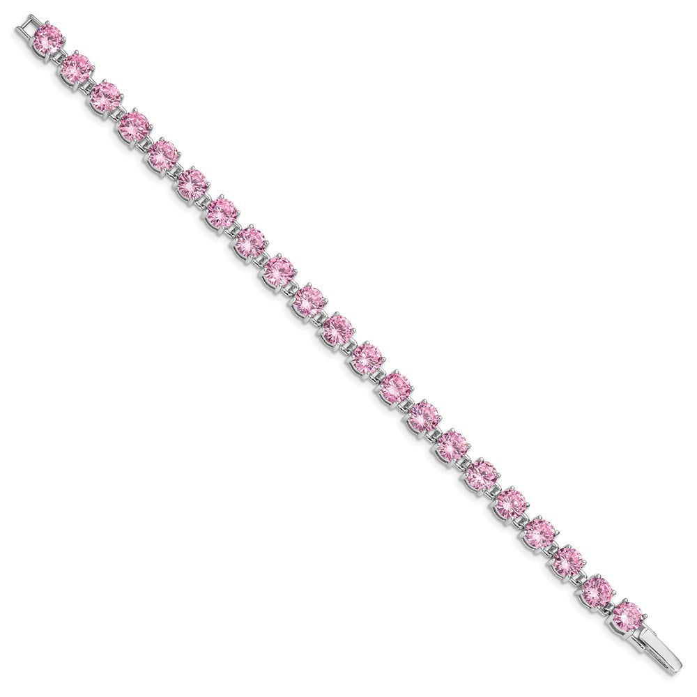 Sterling Silver Rhodium Plated Pink CZ 7 inch Tennis Bracelet 7 inches