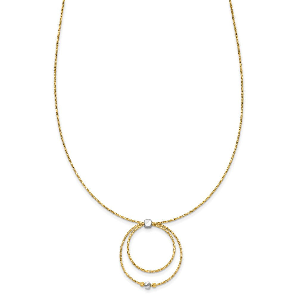 14K w/Wht Rhod Polished/DC Circle Pendant w/1in ext. Necklace