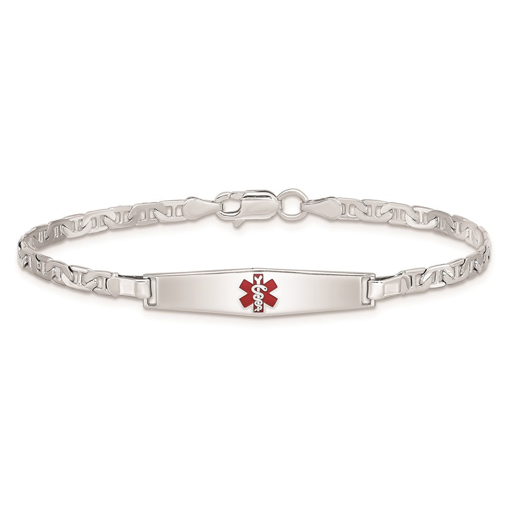 Sterling Silver Rhodium-plated Medical ID Anchor Link Bracelet 7 inches