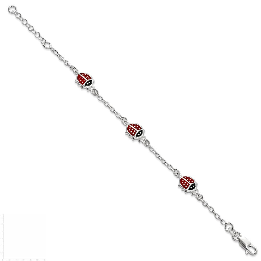 Sterling Silver Multi-color Enamel Ladybugs w/ 1in ext. Children's Bracelet 6 inches