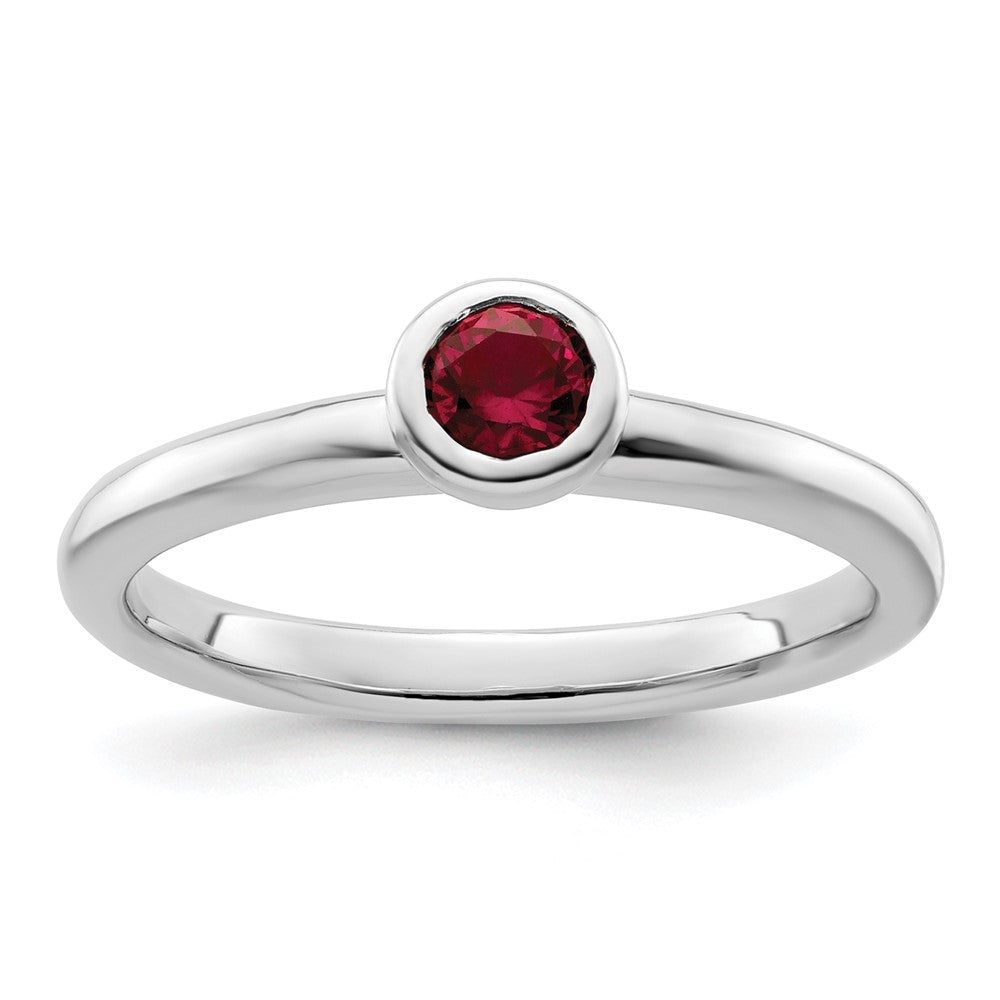 Sterling Silver Stackable Expressions Low 4mm Round Cr. Ruby Ring Size -7