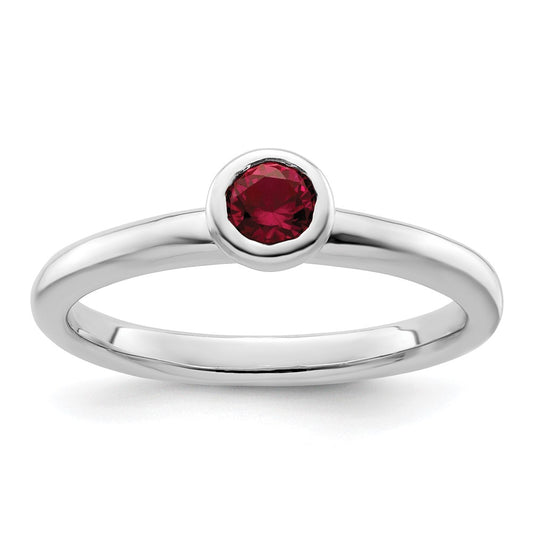 Sterling Silver Stackable Expressions Low 4mm Round Cr. Ruby Ring Size -7