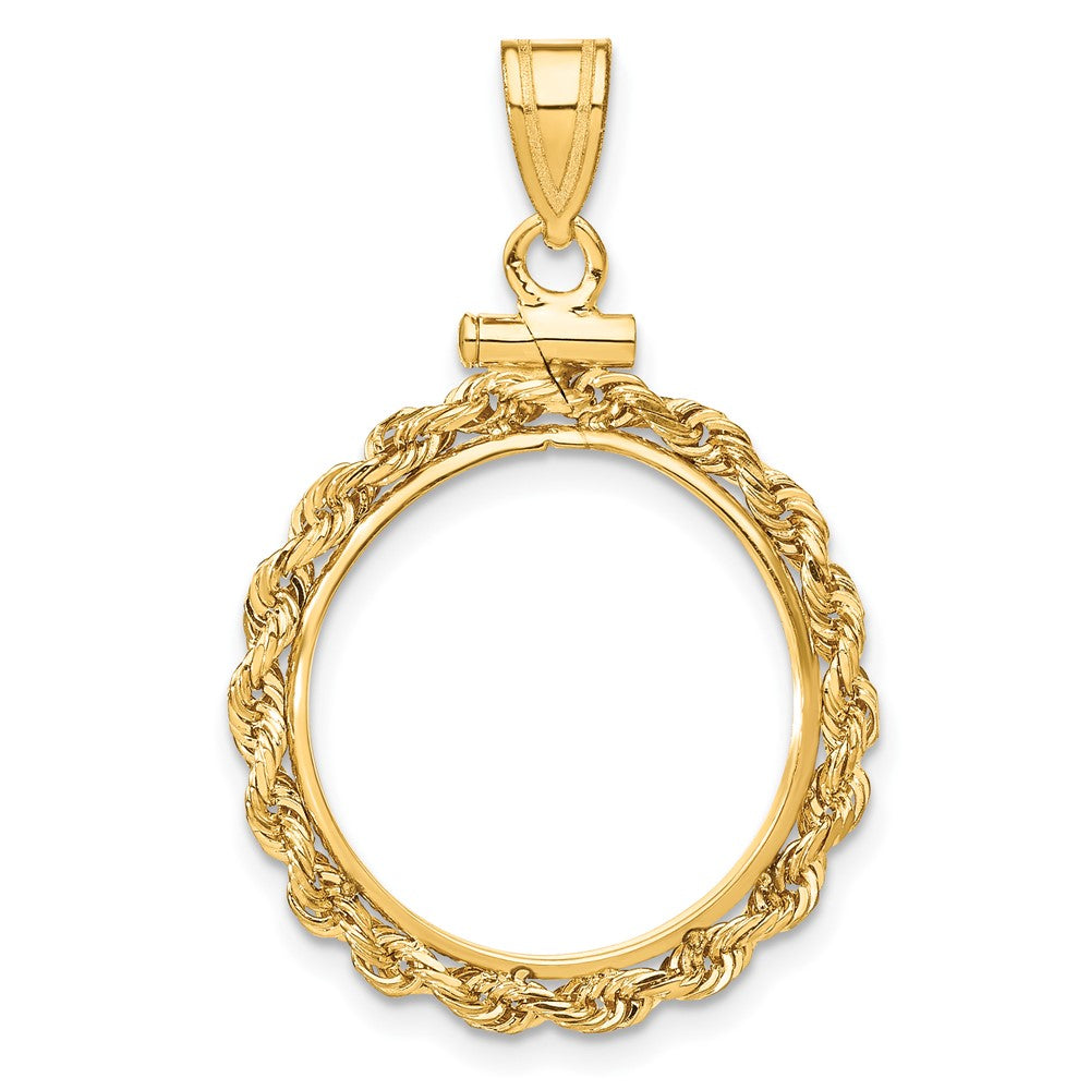 Wideband Distinguished Coin Jewelry 10k Polished Rope 18.0mm x 1.35mm Screw Top Coin Bezel Pendant