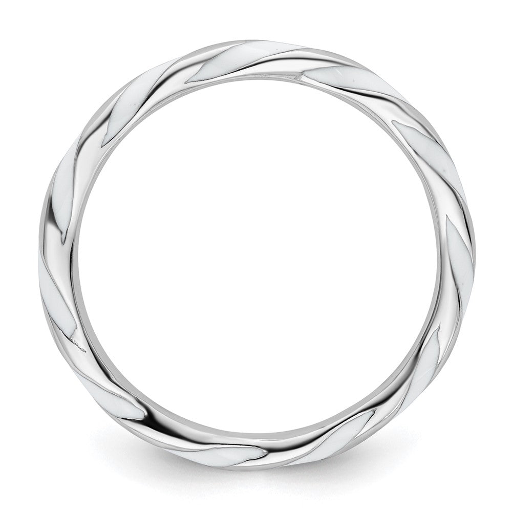 Sterling Silver Stackable Expressions Twisted White Enameled Ring Size -5