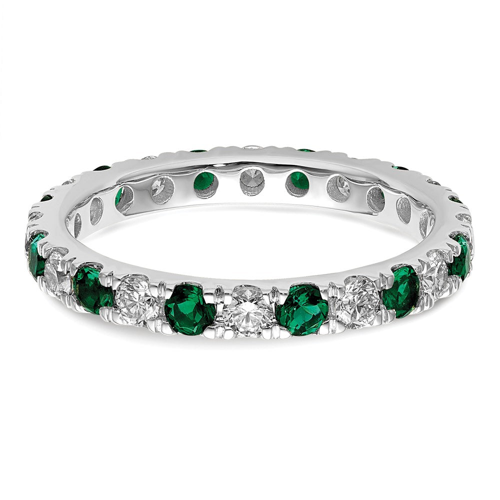 14k White Gold 3/4 carat Lab Grown Diamond VS/SI+ G+ and Lab Created Emerald Size 4.5 Eternity Band