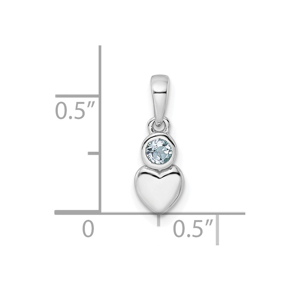 Sterling Silver Rhodium-plated Polished Aquamarine Heart Pendant