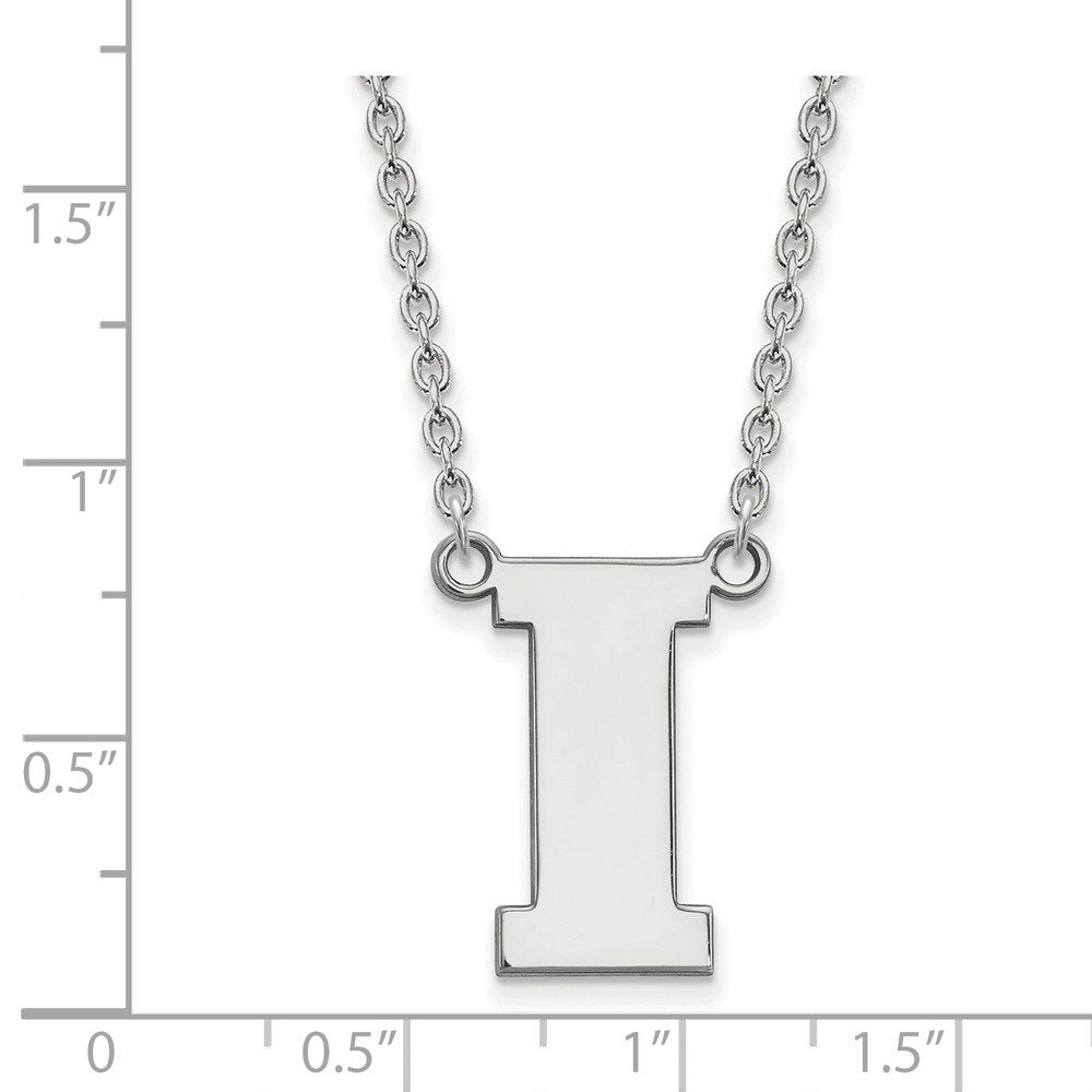 Sterling Silver Rhodium-plated LogoArt University of Iowa Letter I Large Pendant 18 inch Necklace QSS069UIA-18