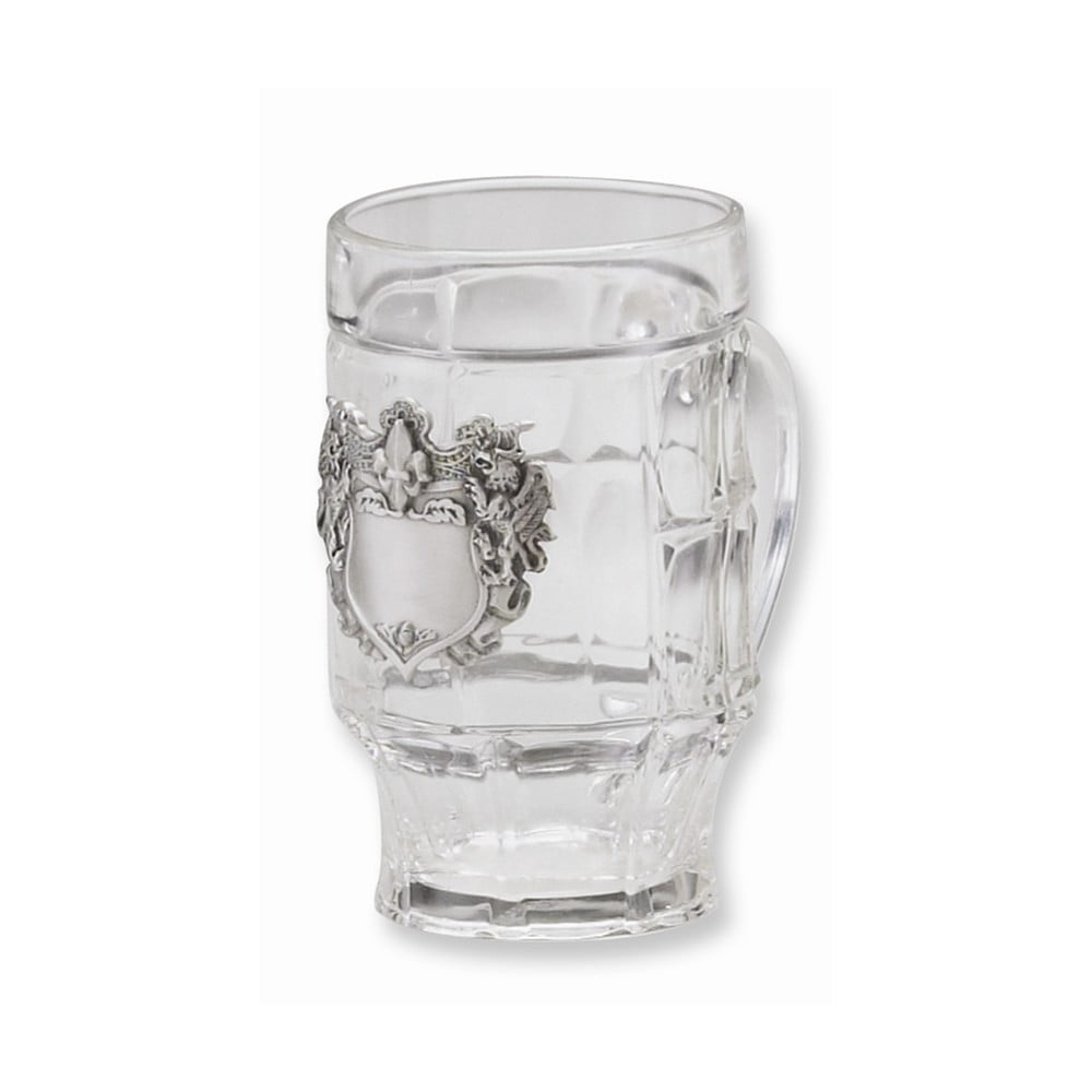 Pewter Lion Crest 17oz Glass Mug - Engravable Personalized Gift Item