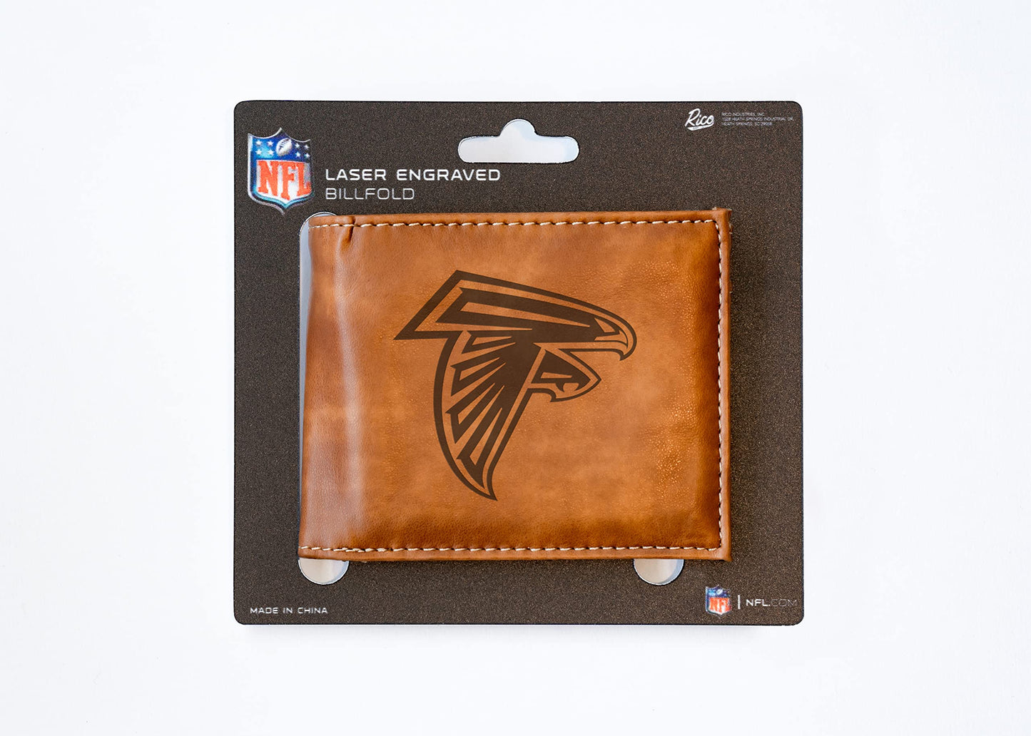 Rico Industries Football Atlanta  Brown Laser Engraved Bill-fold Wallet - Slim Design - Great Gift