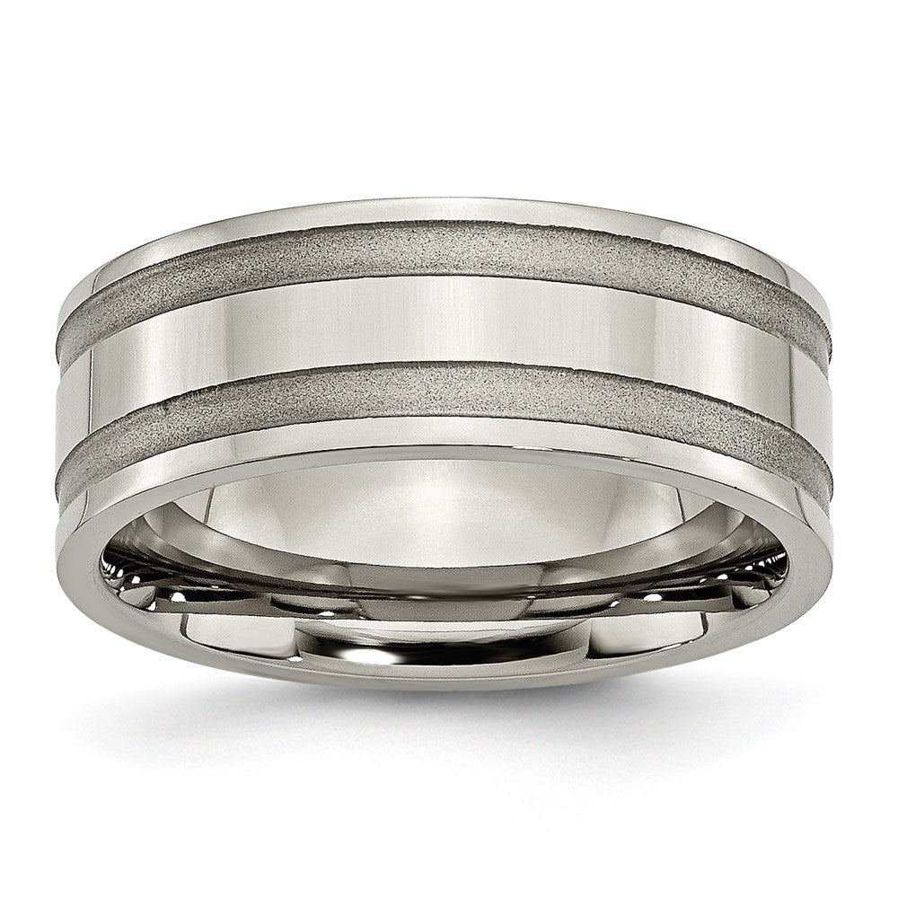 Titanium Brushed and Polished 8mm Grooved Band Size - 8.5