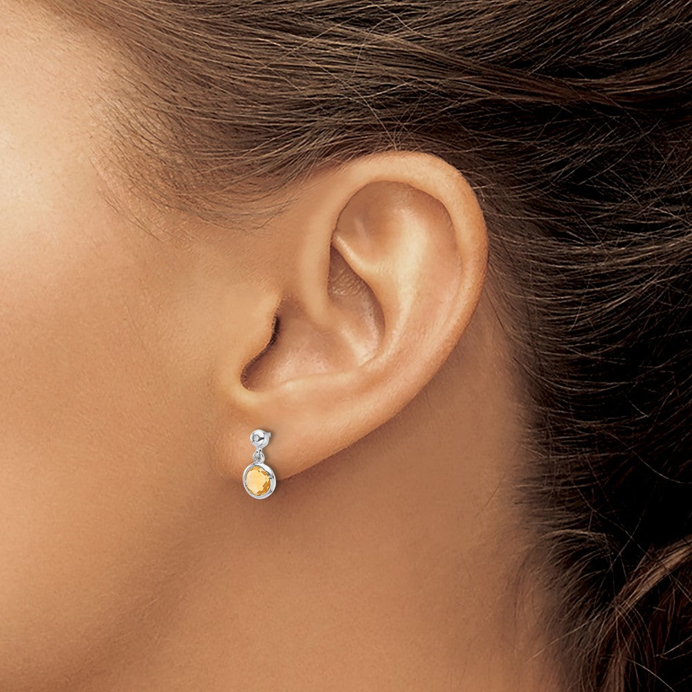White Ice Sterling Silver Rhodium-plated Diamond and Citrine Post Dangle Earrings