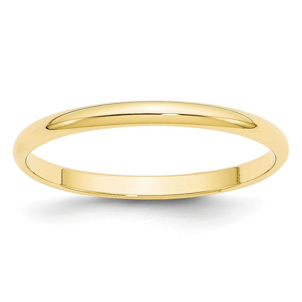 10k Yellow Gold 2mm Lightweight Half Round Wedding Band Size 14
