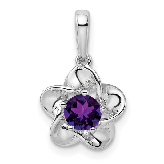 Sterling Silver Rhodium-plated Floral Amethyst Pendant