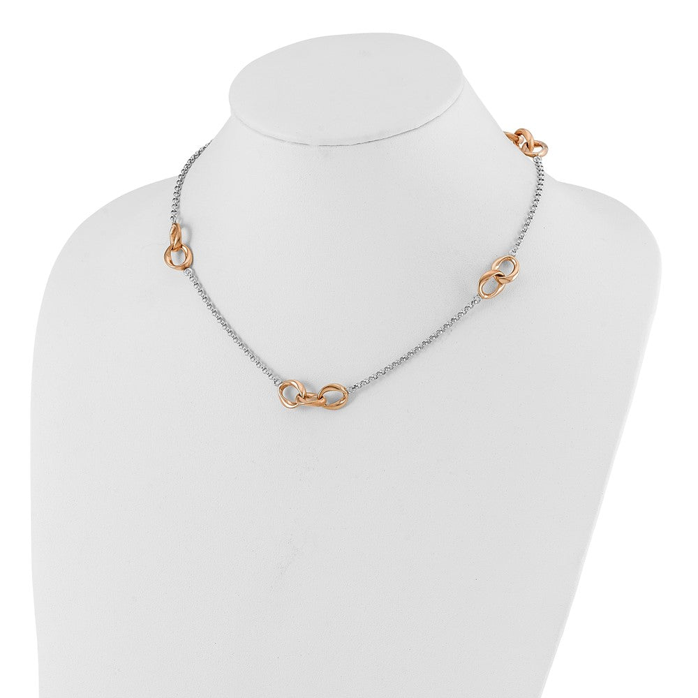 Sterling Silver & Rose Gold-plated Polished Link Station Necklace