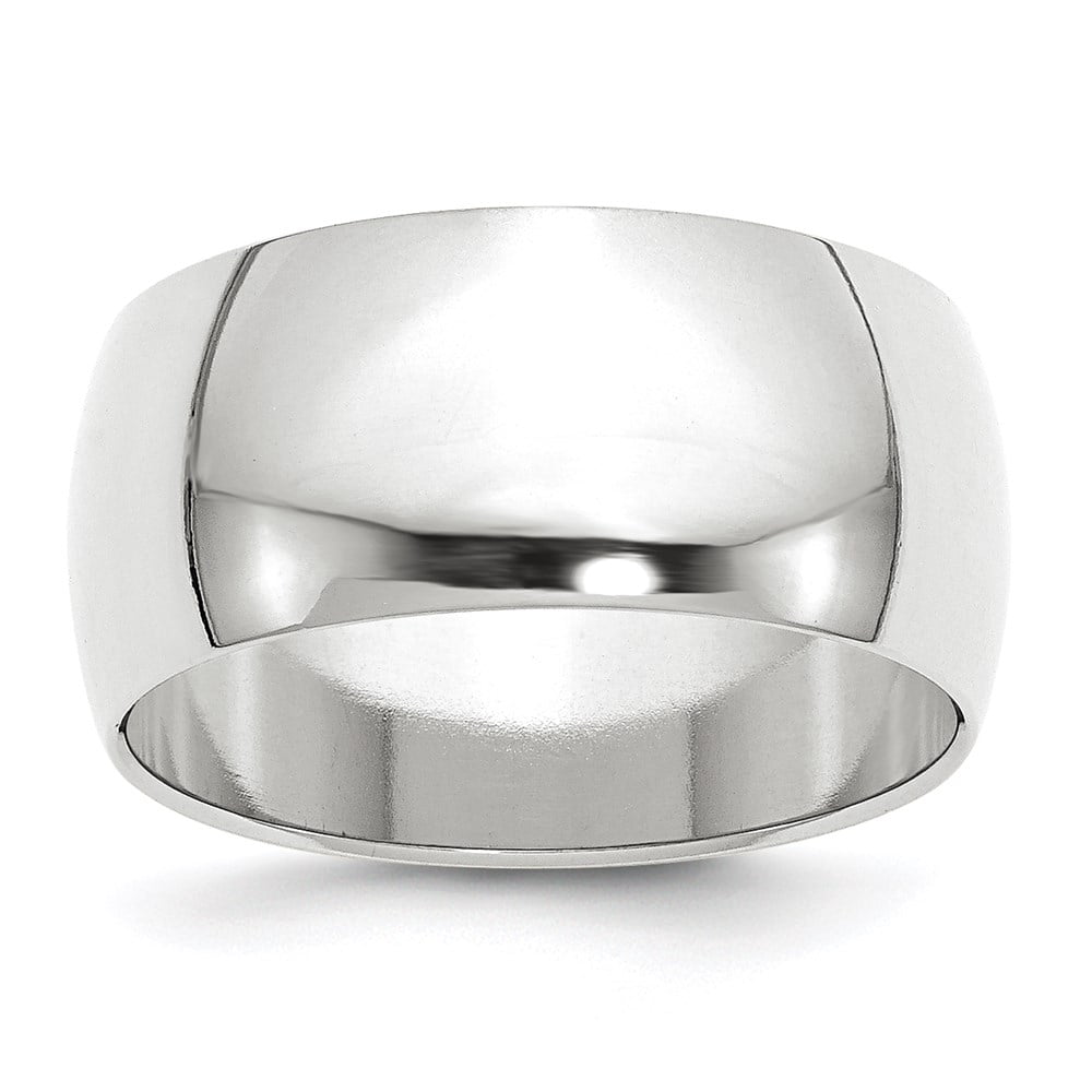 10k White Gold 10mm Half Round Wedding Band Size 12.5