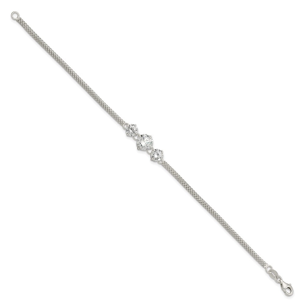 Sterling Silver CZ 7.5in 3-stone Bracelet 7.5 inches
