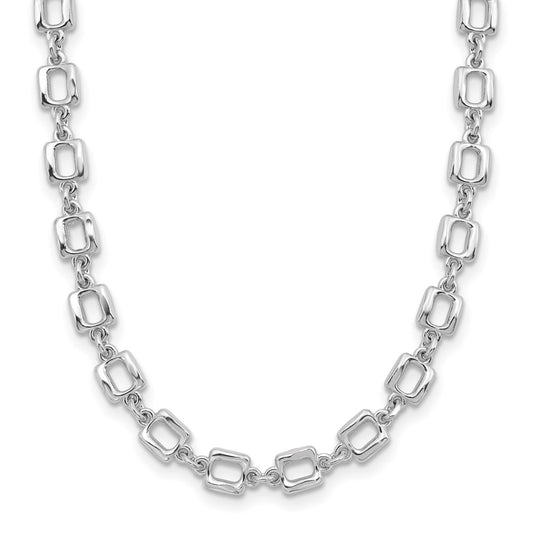 Sterling Silver Rhodium-plated Square Link w/2in ext. Necklace
