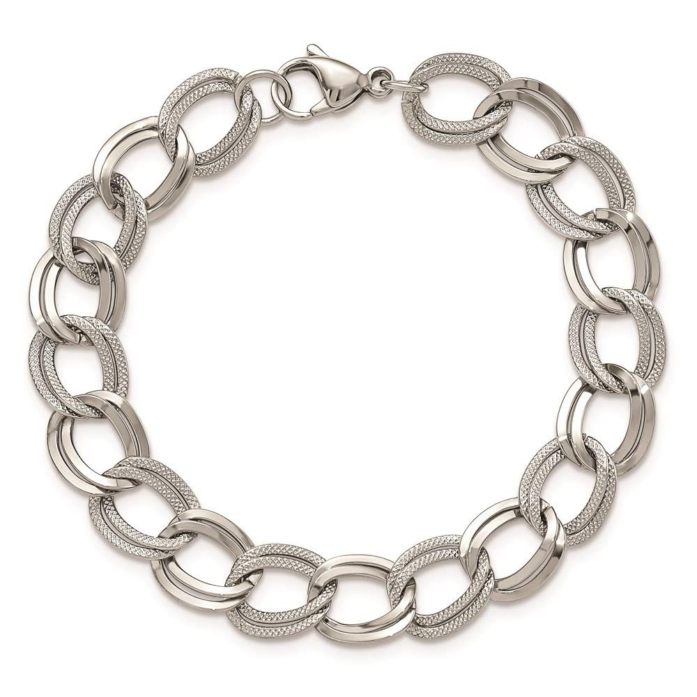 Stainless Steel Polished and Textured 8 inch Link Bracelet 8 inches