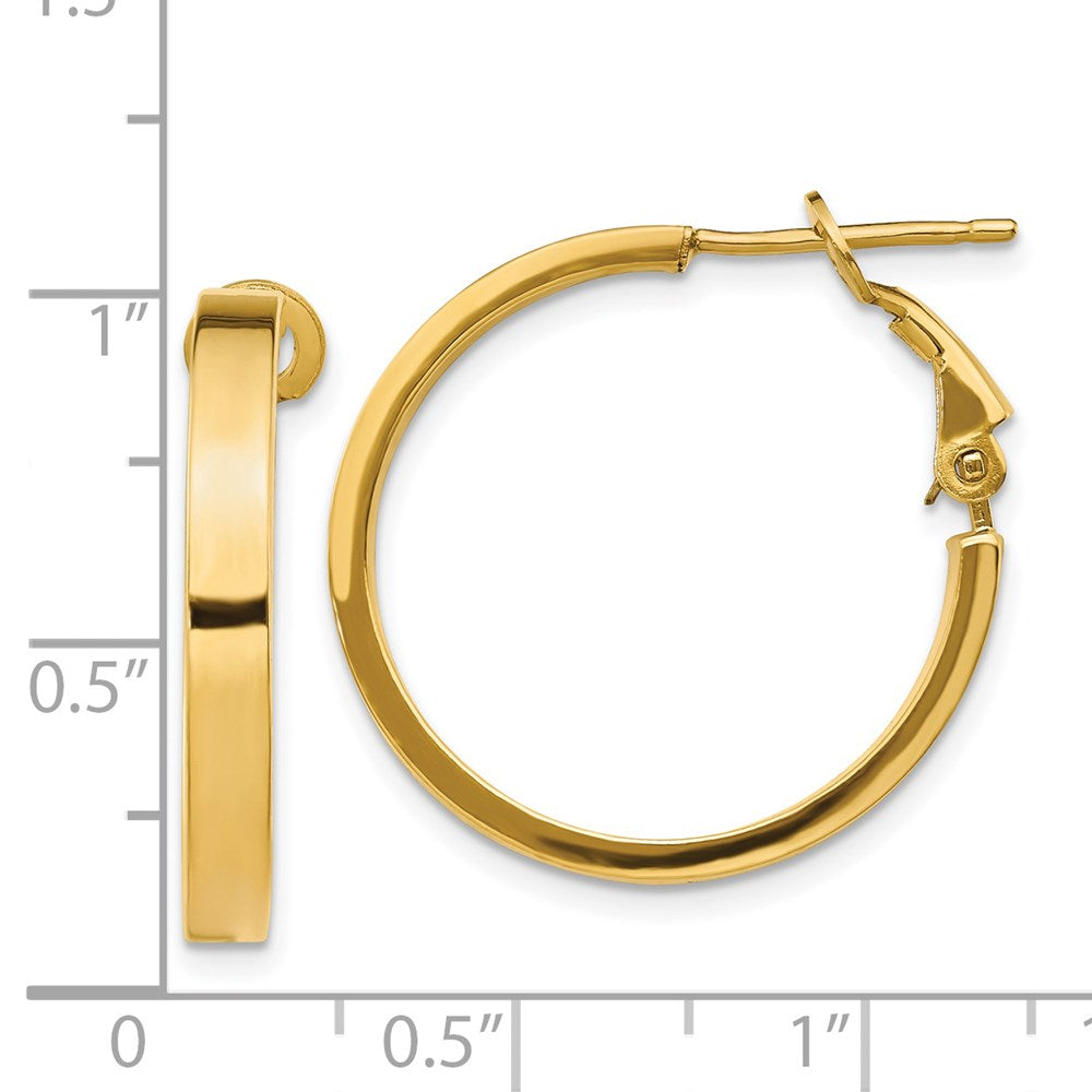 14k 3x20mm Polished Square Tube Round Hoop Earrings