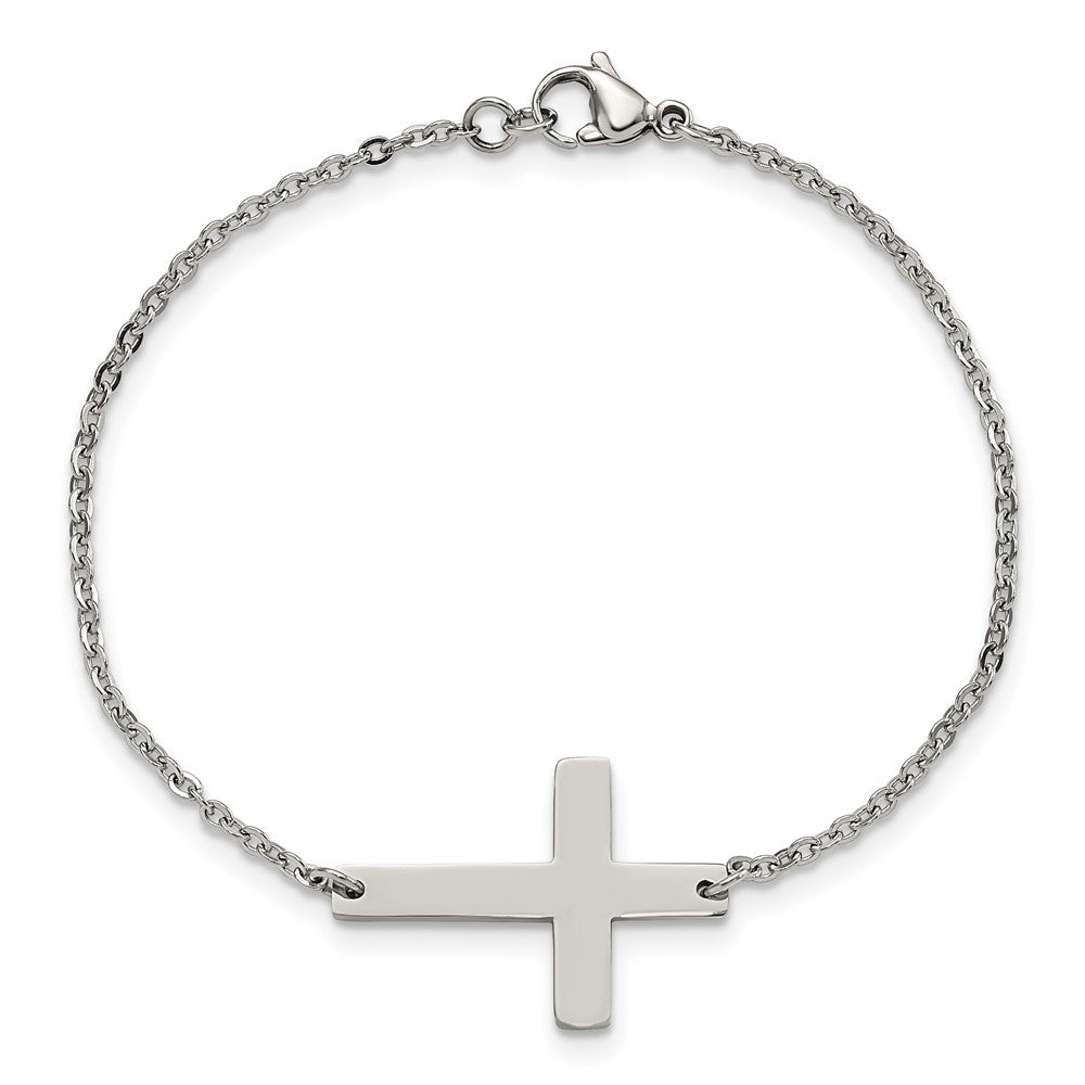Stainless Steel Polished Sideways Cross 7.25in Bracelet 7.25 inches