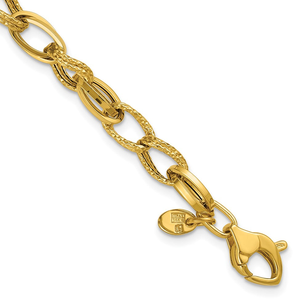 14K Polished and Textured Fancy Oval Link Bracelet 7.5  inches