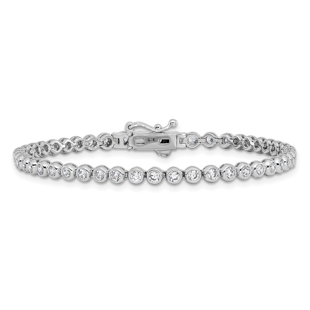 Sterling Shimmer Sterling Silver Rhodium-plated Bezel Set 2.3mm CZ 48 Stone 7 inch Bracelet 7 inches
