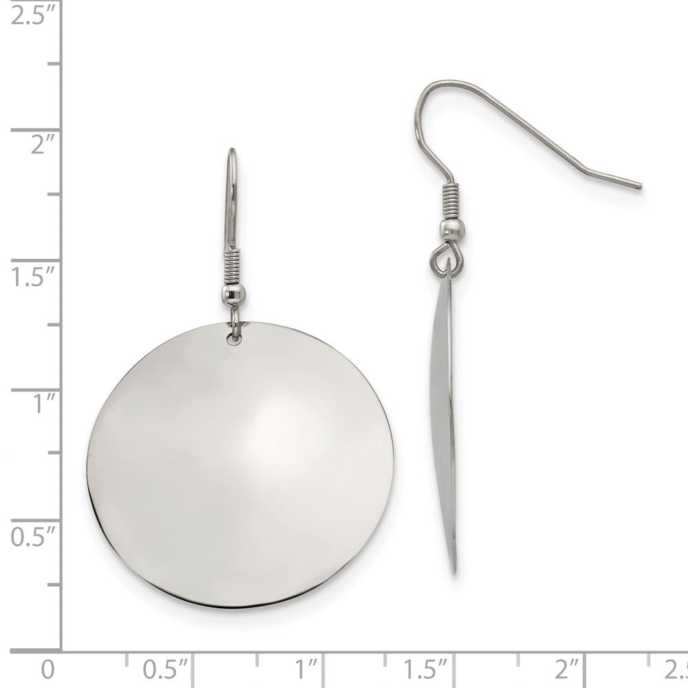 Stainless Steel Polished Disc Dangle Shepherd Hook Earrings