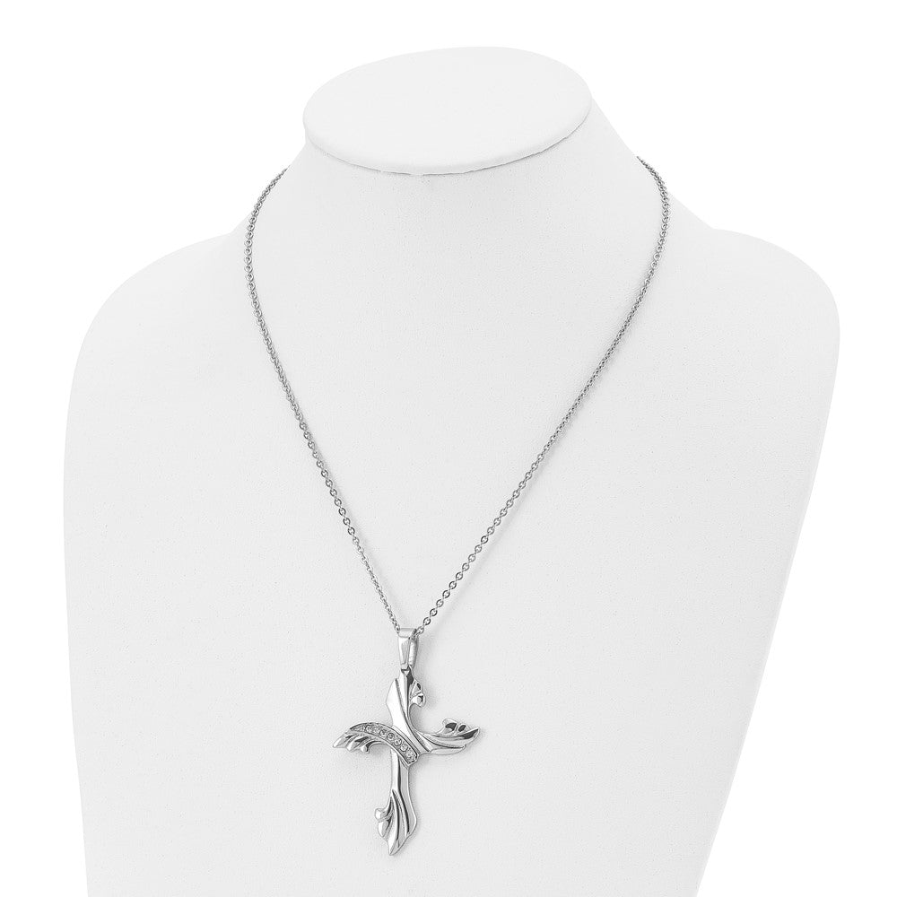 Stainless Steel Polished w/CZ Cross 20in Necklace