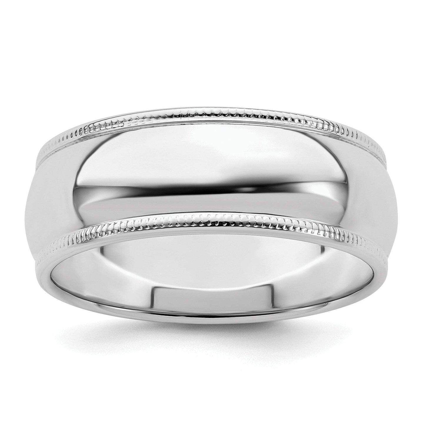 Sterling Silver Rhodium-plated 7mm Half Round Milgrain Size 9 Band