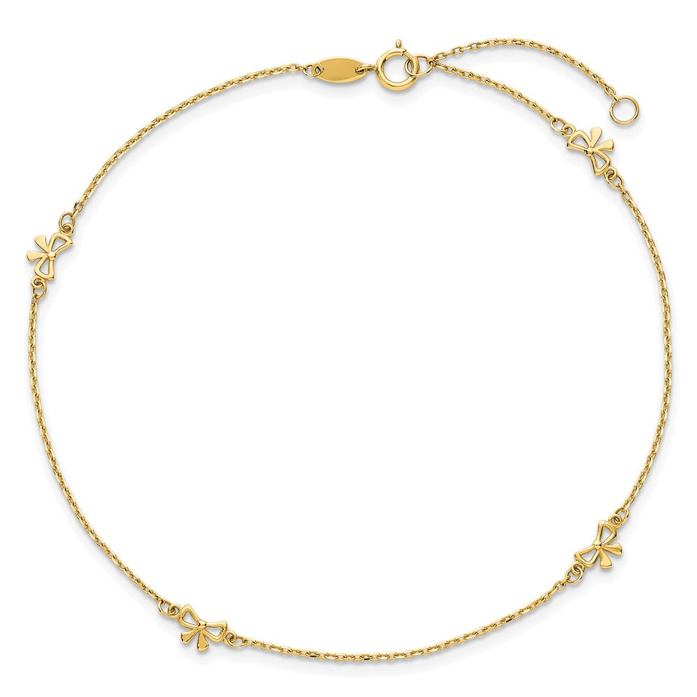 14k Polished Bows 4-station 9 inch with 1 inch Extender Anklet