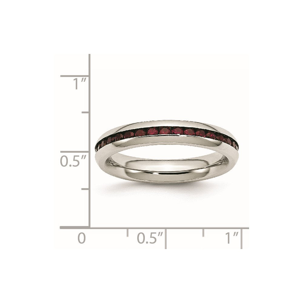 Stainless Steel Polished 4mm January Dark Red CZ Ring Size - 9