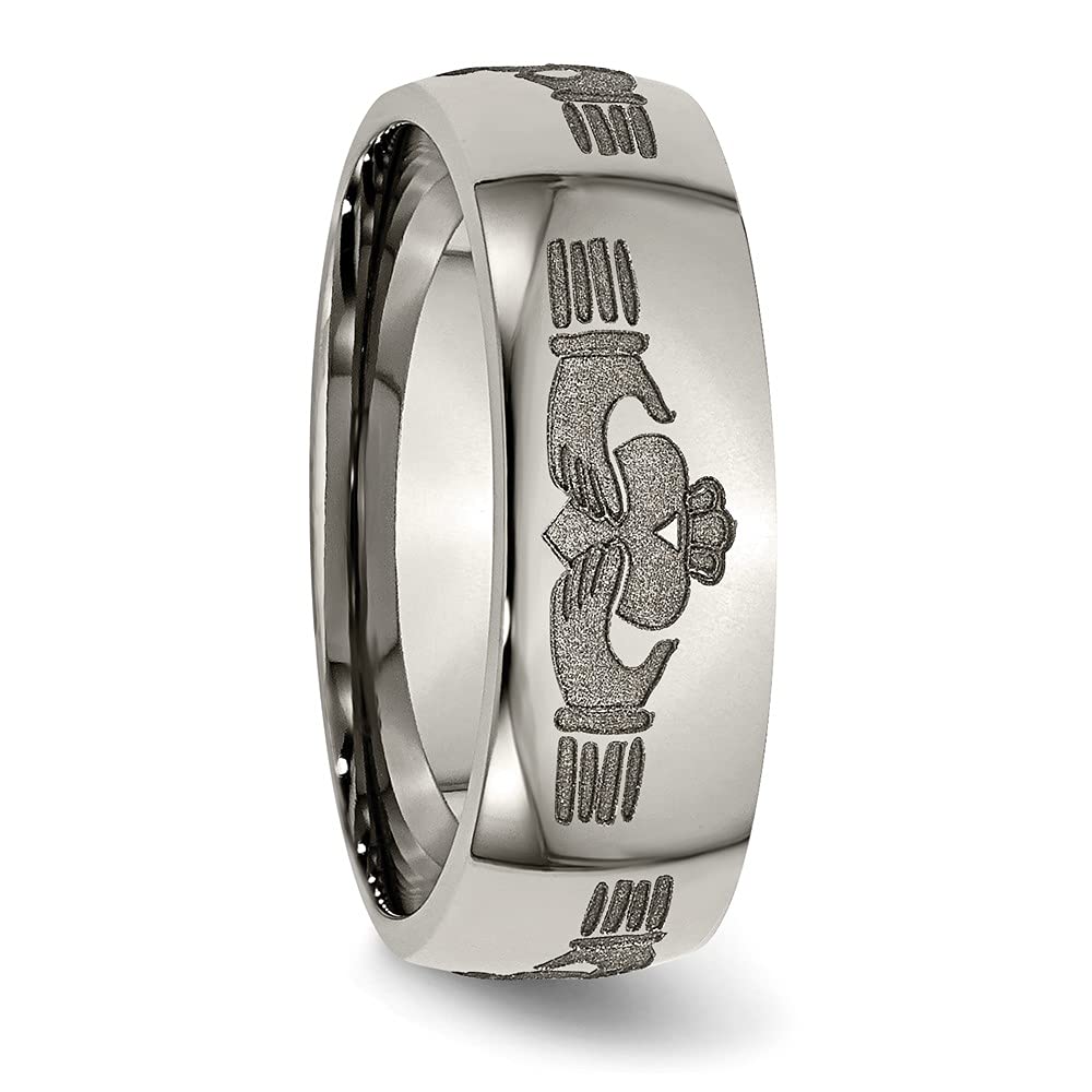 Primal Steel Titanium 8mm Claddagh Laser Design Band
