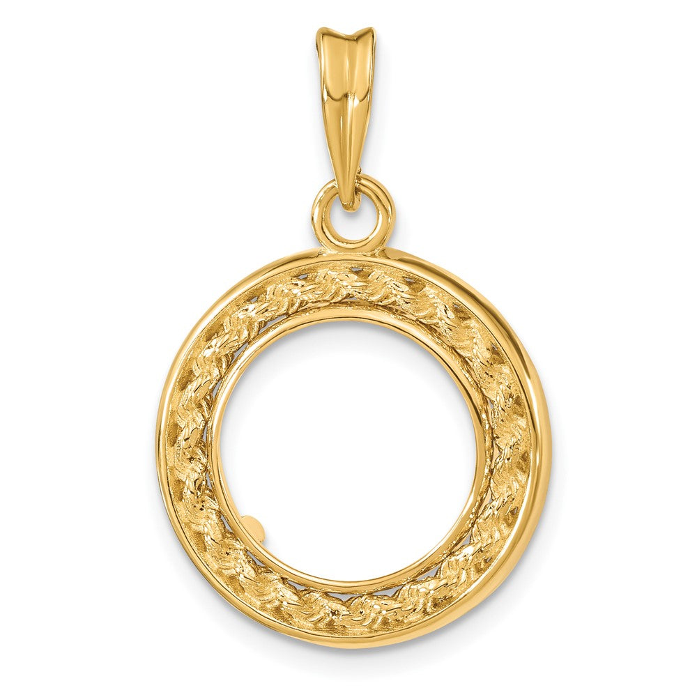 Wideband Distinguished Coin Jewelry 14k Polished Casted Rope with Bright Edge 13.0mm Prong Coin Bezel Pendant