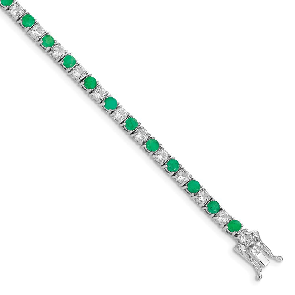 Sterling Silver Rhodium-plated Emerald & White Topaz Tennis Bracelet 7 inches