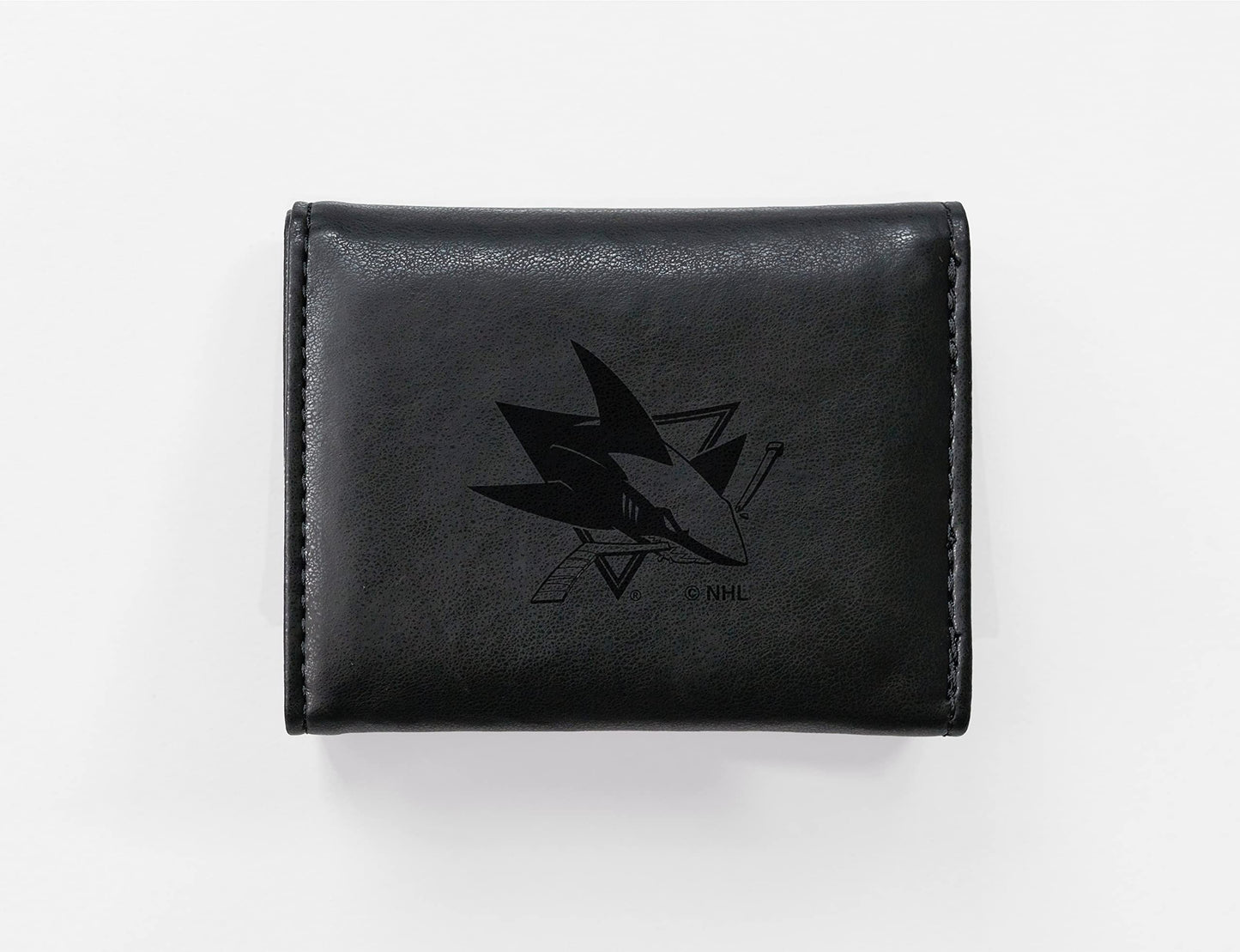 San Jose Sharks Black Laser Engraved Tri-Fold Wallet - Men's Accessory